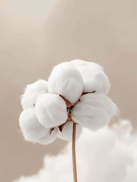 A fluffy cotton ball soft and white with a smooth texture on an isolated background of neutral tones