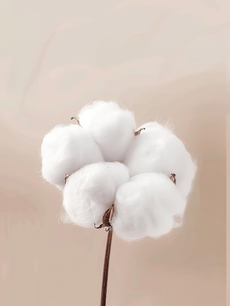 A fluffy cotton ball soft and white with a smooth texture on an isolated background of neutral tones