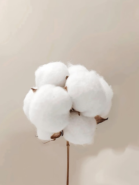 A fluffy cotton ball soft and white with a smooth texture on an isolated background of neutral tones