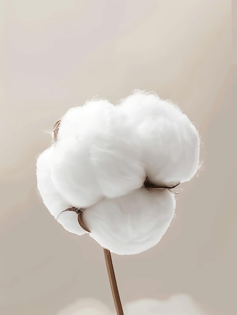 A fluffy cotton ball soft and white with a smooth texture on an isolated background of neutral tones