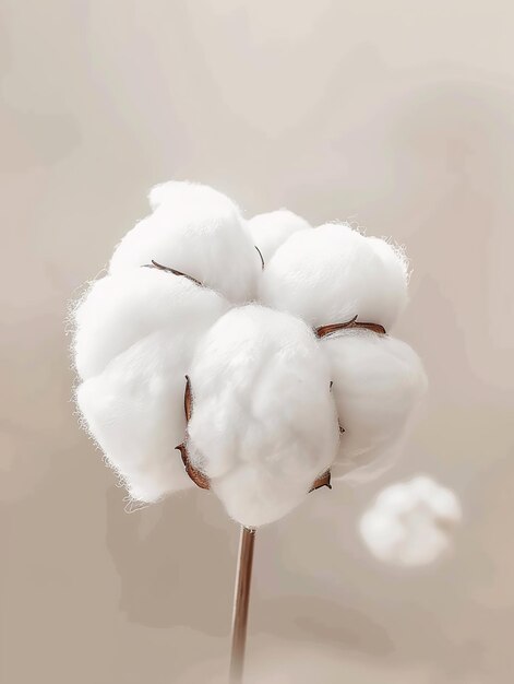 A fluffy cotton ball soft and white with a smooth texture on an isolated background of neutral tones