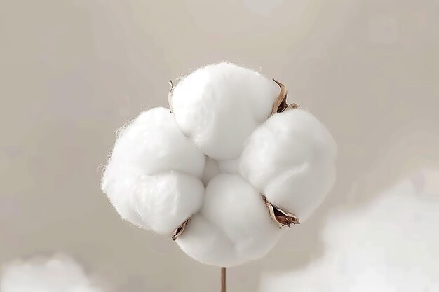 A fluffy cotton ball soft and white with a smooth texture on an isolated background of neutral tones