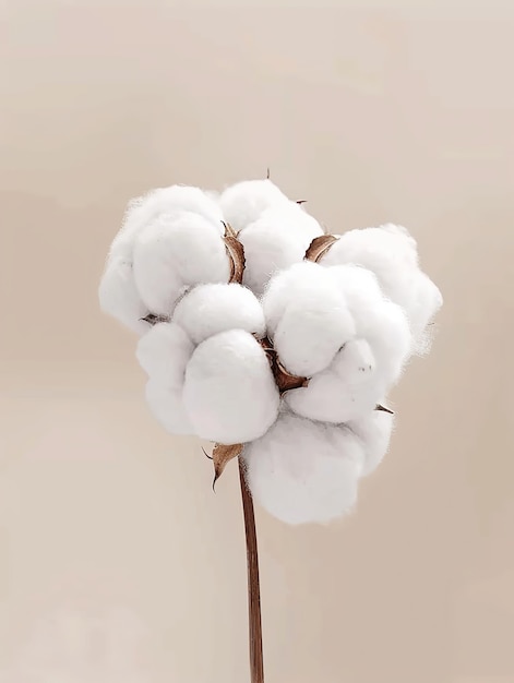 A fluffy cotton ball soft and white with a smooth texture on an isolated background of neutral tones