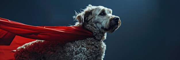 Photo fluffy dog as a superhero with a windblown cape