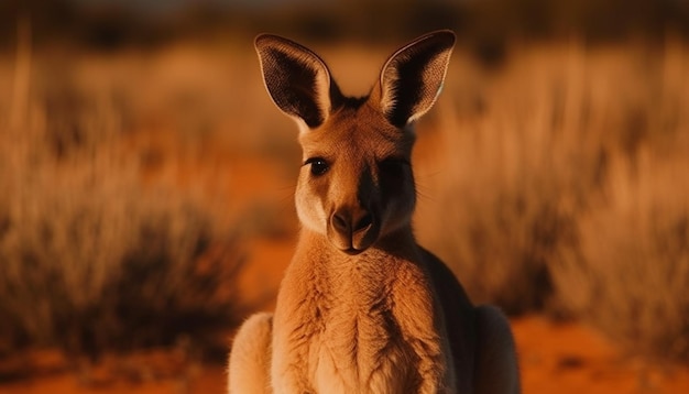 Fluffy donkey and hare enjoy sunset meadow generated by AI