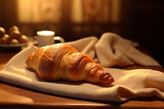 Fluffy fresh croissant baked in french culture generated