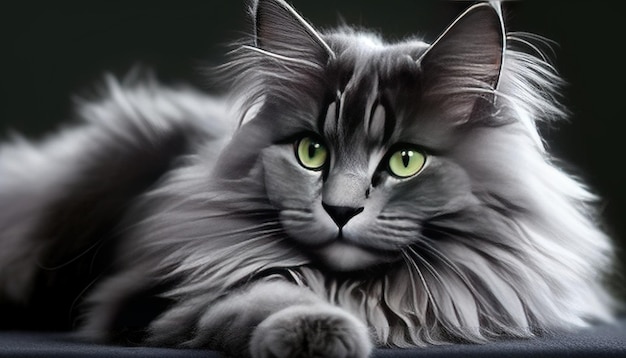 Fluffy gray cat digital art illustration