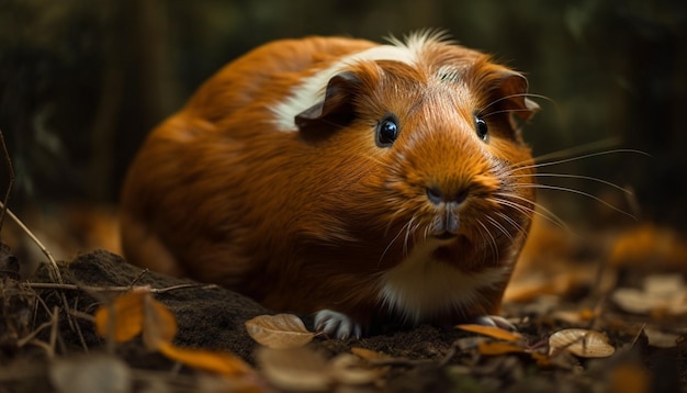 Fluffy guinea pig eating grass in autumn generated by AI