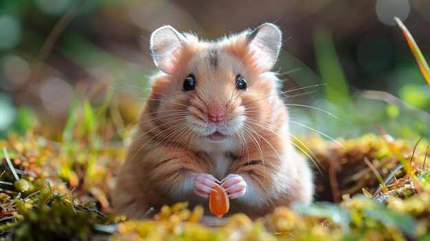 Fluffy Hamster Peeking Out from Miniature House