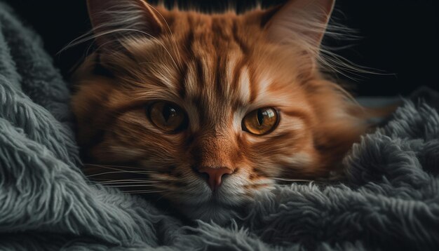 Fluffy kitten resting staring with playful nose generated by AI