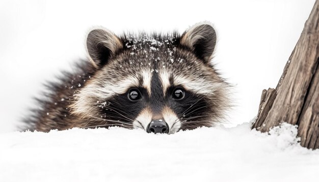 Photo fluffy mammal sitting in snow looking alertly at camera generated by ai