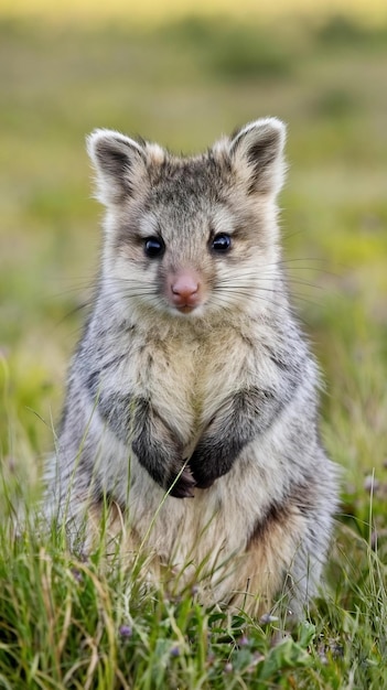 Fluffy marsupials looking at camera in meadow generated by