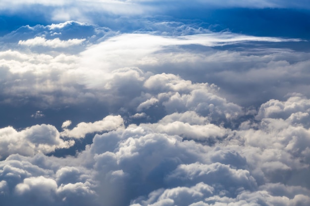 Fluffy storm clouds aerial photography