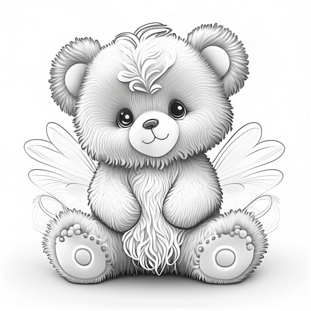 Fluffy Teddy Bear Coloring page for adults Coloring page for kids