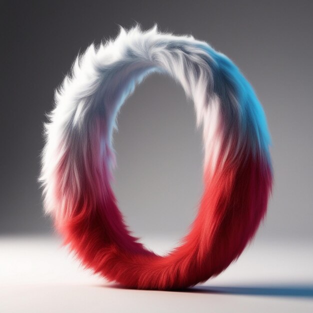 Fluffy textures letter o with 3d rendering of furry typography