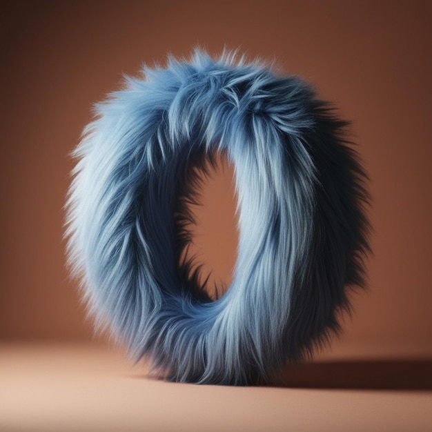 Fluffy textures letter o with 3d rendering of furry typography