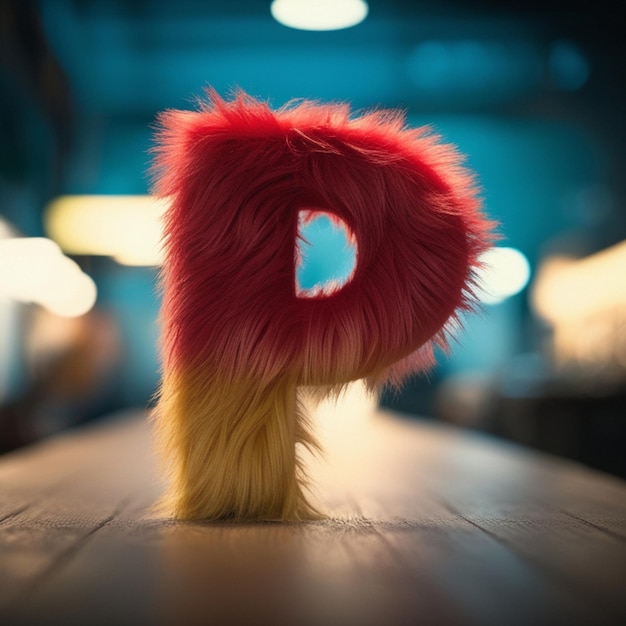 Fluffy textures letter p with 3d rendering of furry typography