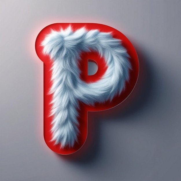 Fluffy textures letter p with 3d rendering of furry typography