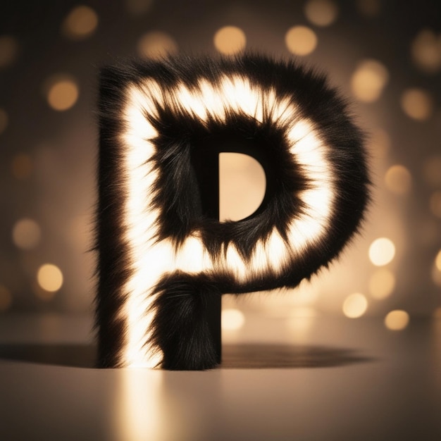 Fluffy textures letter p with 3d rendering of furry typography