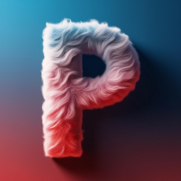 Fluffy textures letter p with 3d rendering of furry typography