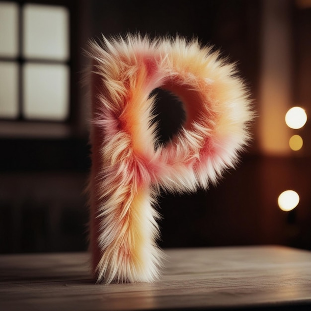 Fluffy textures letter p with 3d rendering of furry typography