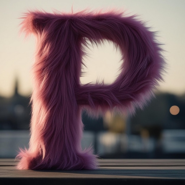 Fluffy textures letter p with 3d rendering of furry typography