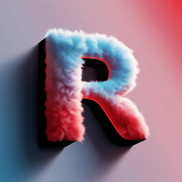 Fluffy textures letter r with 3d rendering of furry typography