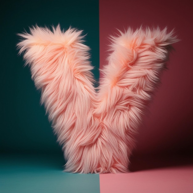 Fluffy textures letter v with 3d rendering of furry typography