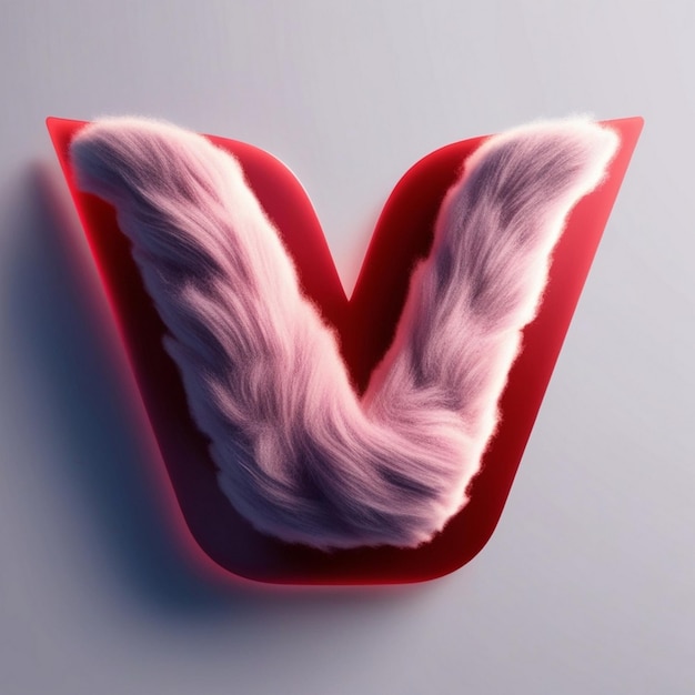 Fluffy textures letter v with 3d rendering of furry typography