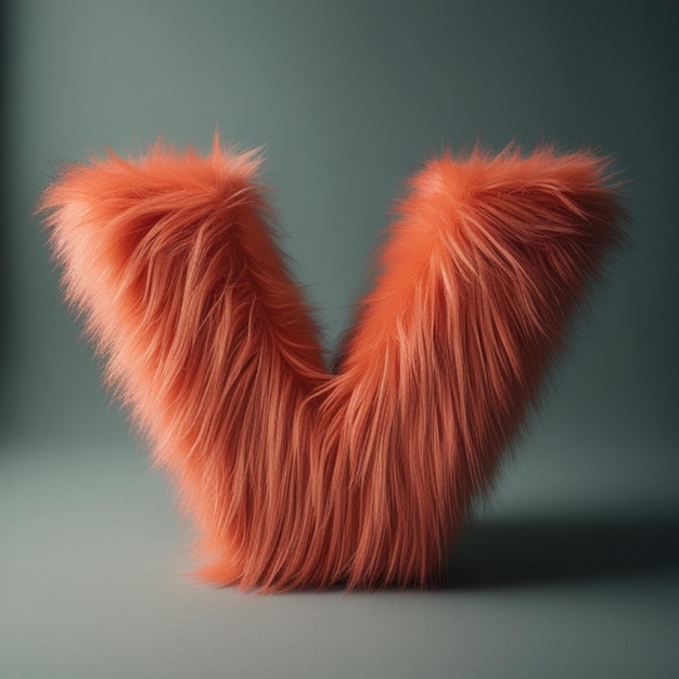 Fluffy textures letter v with 3d rendering of furry typography