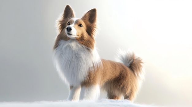 A fluffy white and brown Sheltie dog