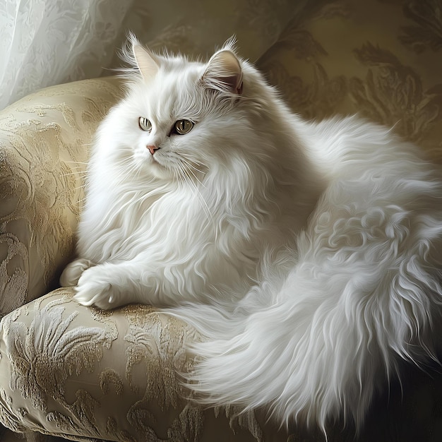 Photo a fluffy white cat is sitting on a chair