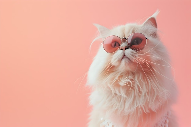 Fluffy White Cat in Sunglasses