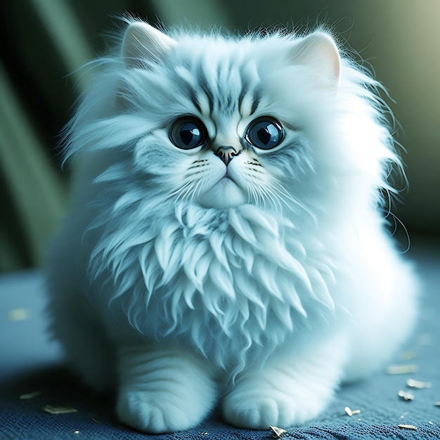 Fluffy White Cat with mystery eye Fantasy of cute cat furry Pet mammal Generated AI