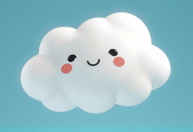 A fluffy white cloud with a smiling face against a blue background