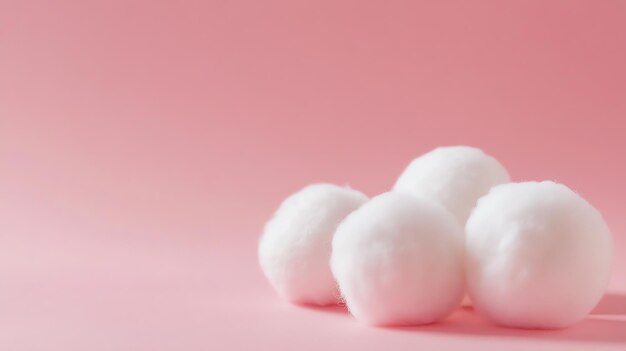 Photo fluffy white cotton balls on a soft pink background