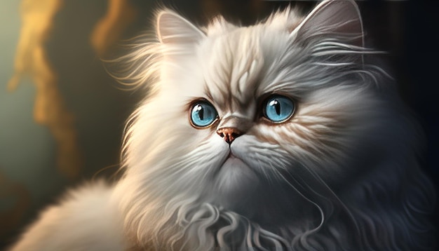 Fluffy white persian cat digital art illustration