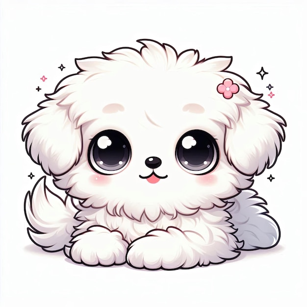 Photo fluffy white puppy with bright eyes