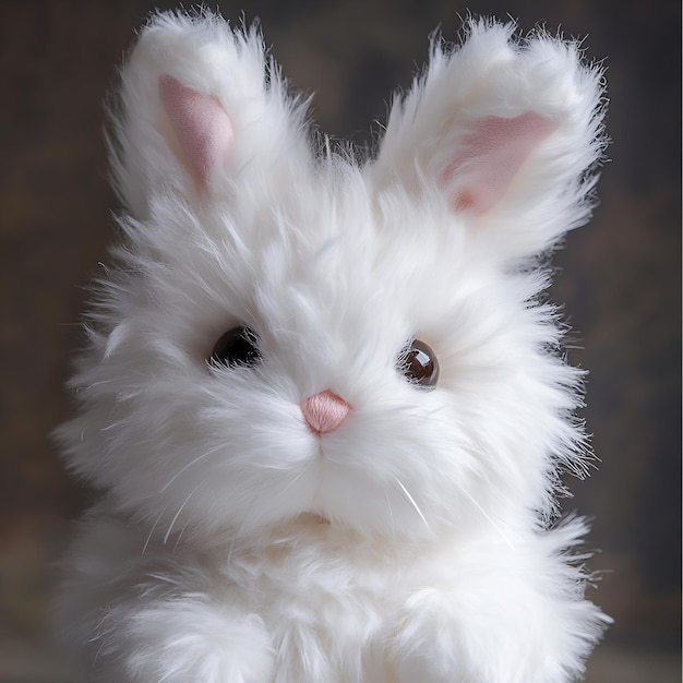 A fluffy white rabbit with pink ears and ears