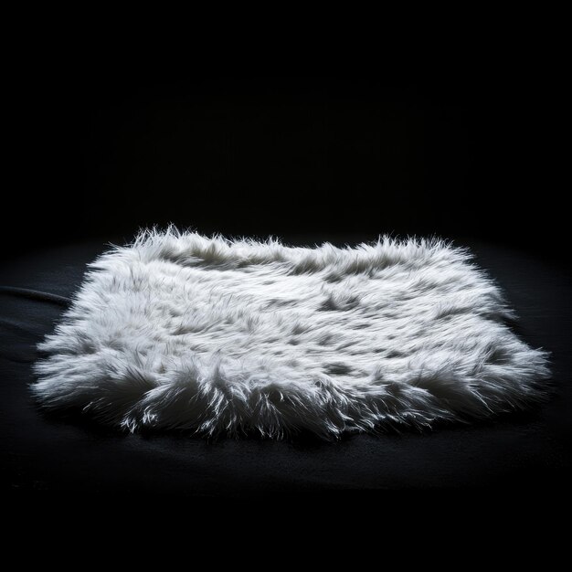 Photo a fluffy white rug is laying on a black surface