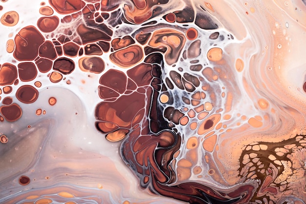 Fluid Art Abstract marble background or texture Waves and bubbles in warm natural colors