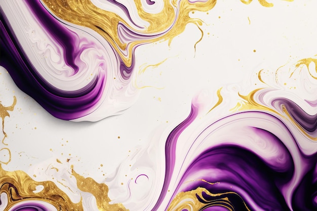 Fluid Art Liquid purple and gold metallic abstract drips and wave Generative AI illustration