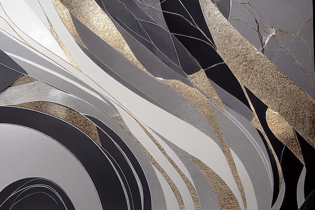 Fluid art texture Abstract backdrop with mixing gold white and black paint effect acrylic artwork generative ai