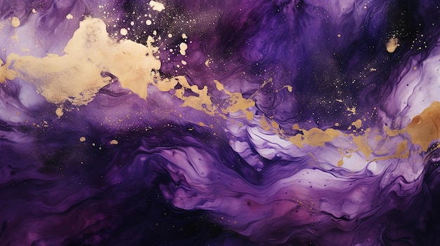 fluid art texture design background dark purple and gold