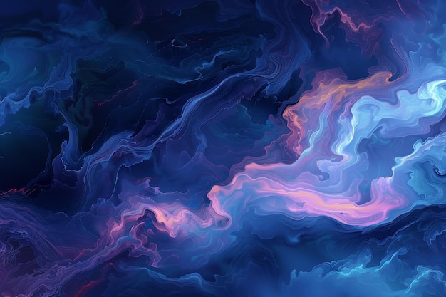 Fluid brush strokes create an abstract painting dominated by blue and purple colors Create a digital artwork inspired by the fluidity of abstract waves