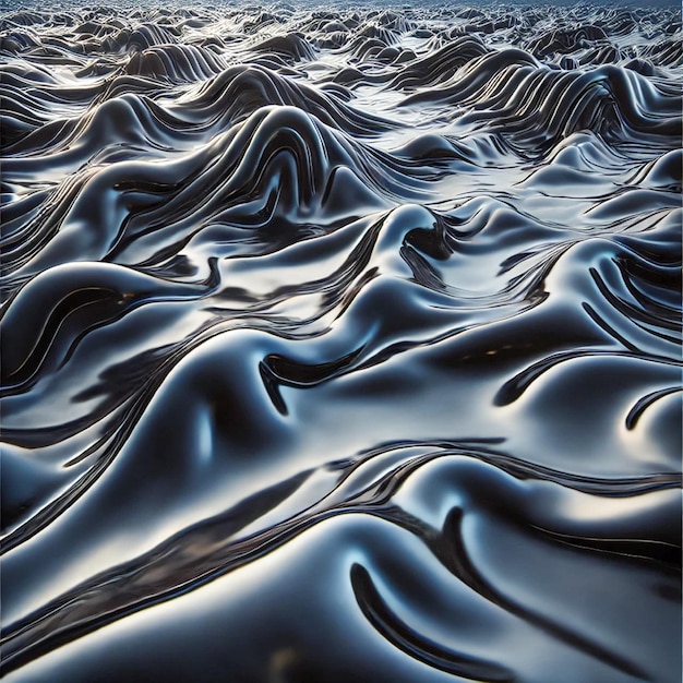 Fluid Elegance Abstract Liquid Waves in Shimmering Black