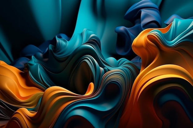 Fluid Geometric Forms in Dark Cyan and Orange Generative AI