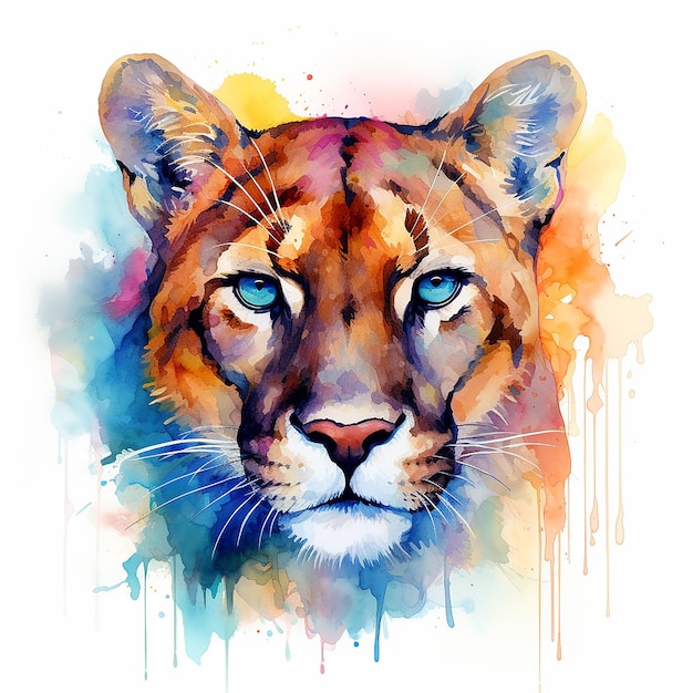 Fluid Grace Florida Panther in Watercolor Generative Art