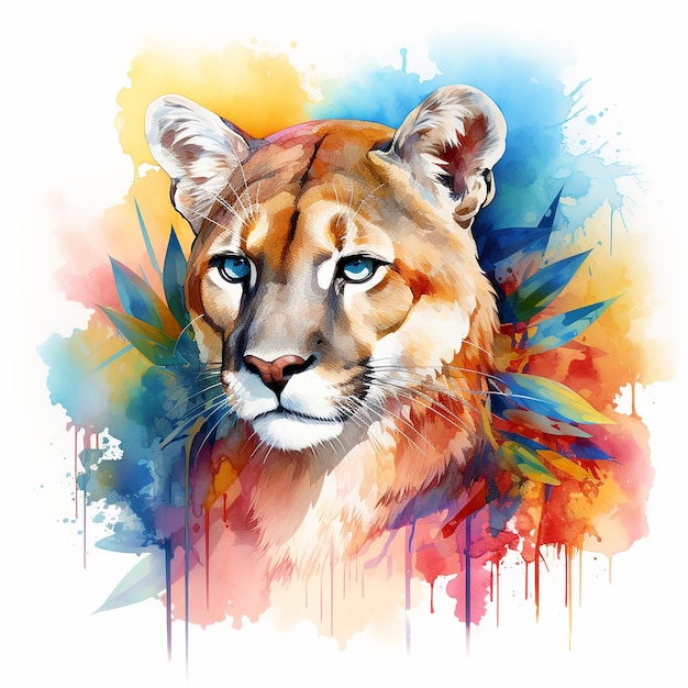 Fluid Grace Florida Panther in Watercolor Generative Art