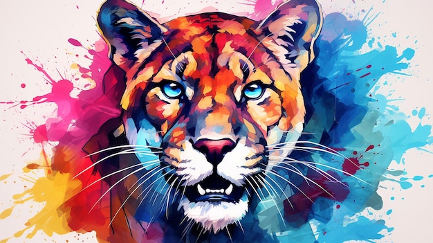 Fluid Grace Florida Panther in Watercolor Generative Art